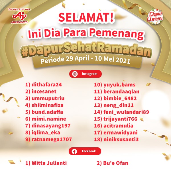 Selamat untuk Para Pemenang #DapurSehatRamadan!