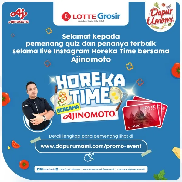 Selamat untuk seluruh pemenang quiz dan penanya terbaik selama live IG Horeka Time bersama Ajinomoto