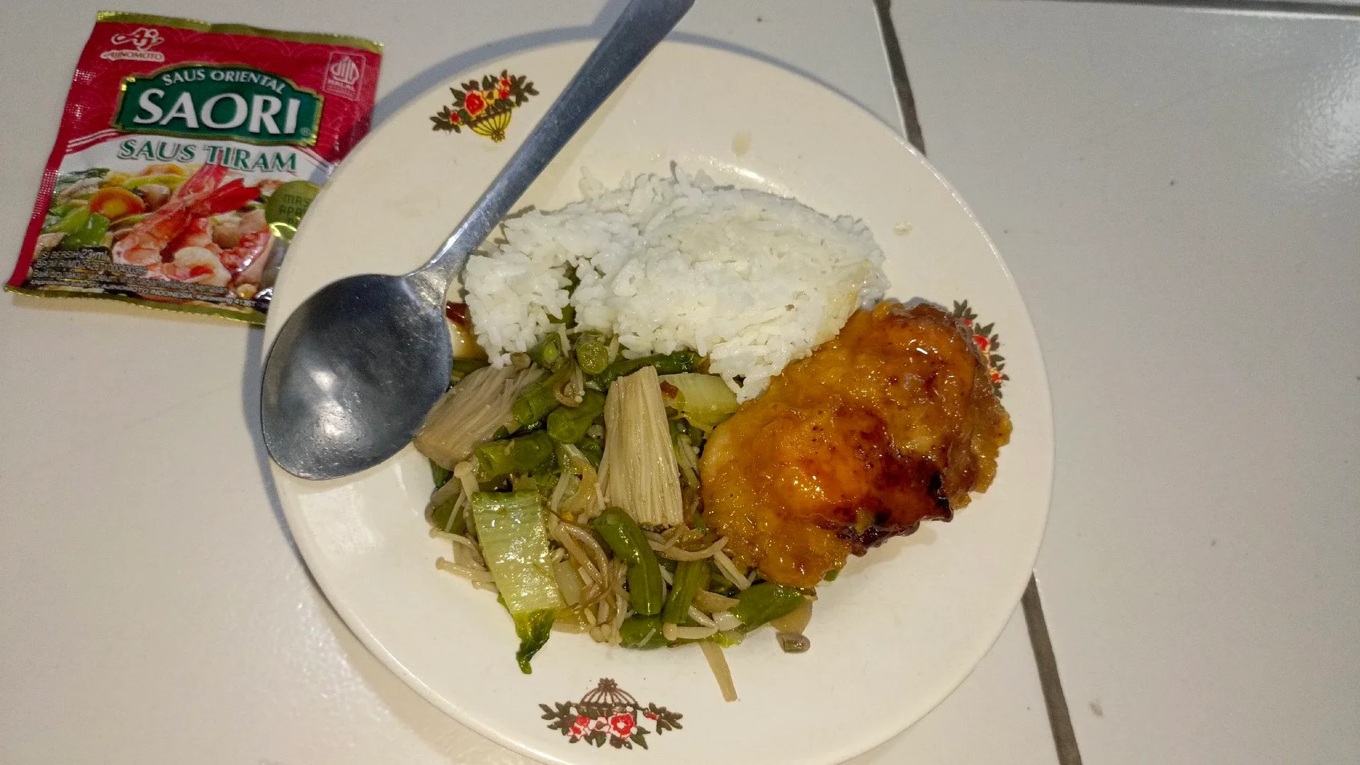 Ayam madu wwith sayur tumis enoki  #isipiringmuhariini