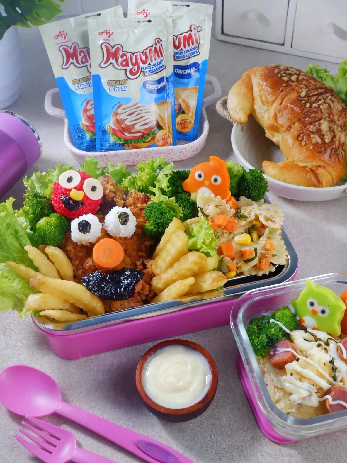 Elmo Chicken Steak Farfale Mayo Bento