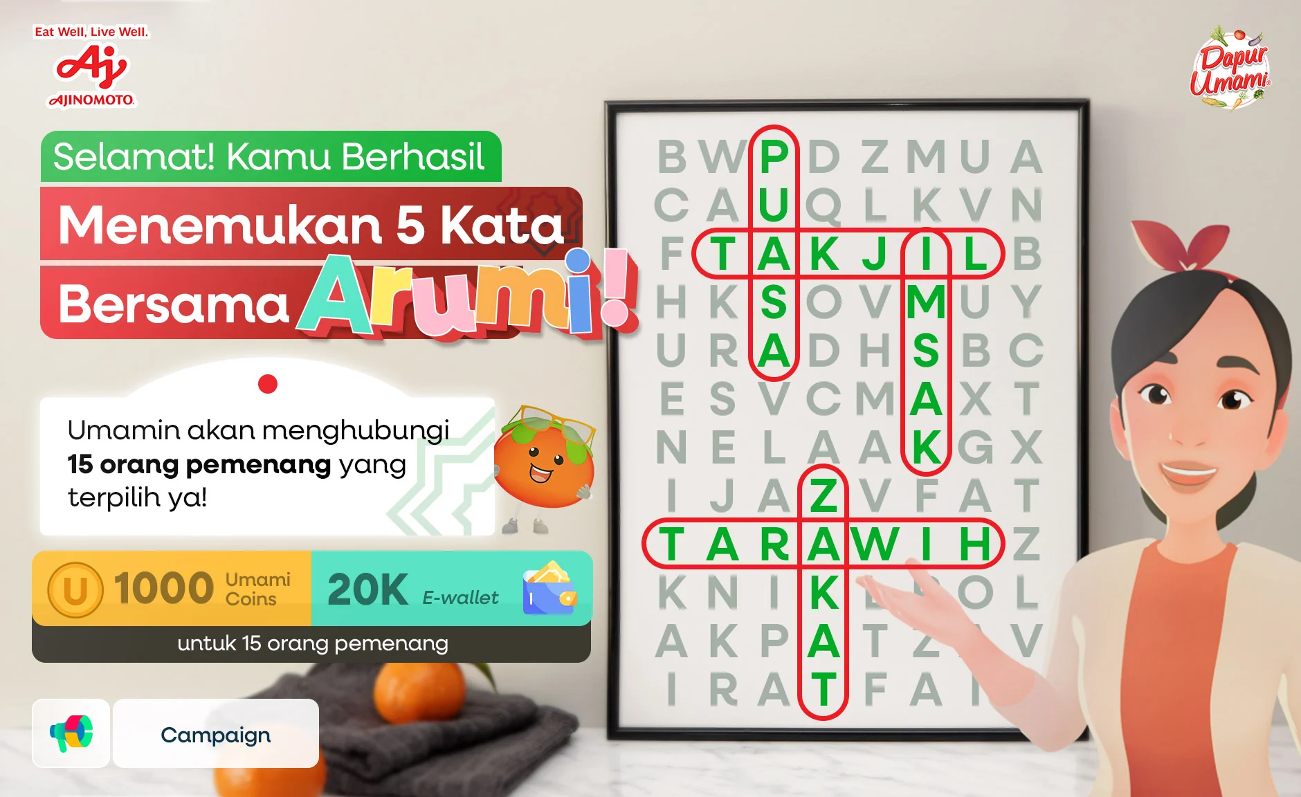 Pemenang Jurnal Umami Quiz Temukan 5 Kata Bersama Arumi!