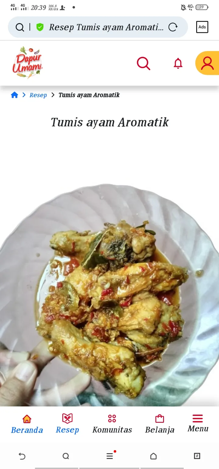 Tumis ayam aromatik