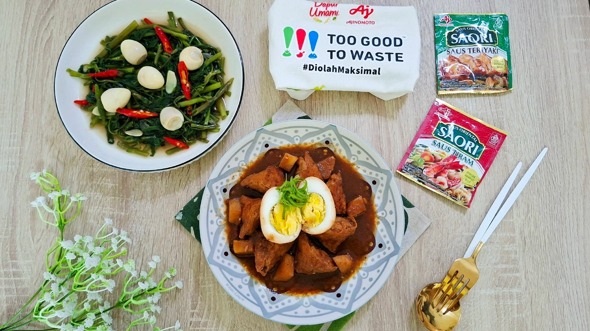 Menu Day 6 #7HariDapurBijak Semur Tahu Isi Ayam ala Saori & Tumis Kangkung ala Saori