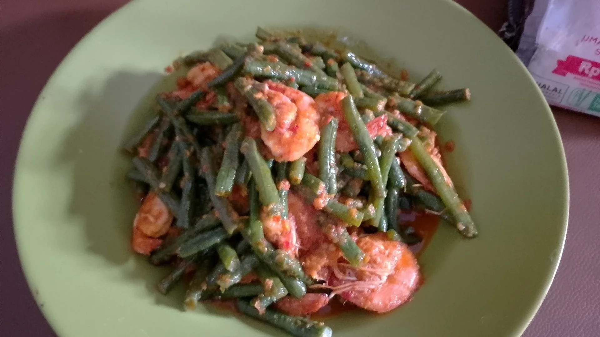 Menu makan siang ( Balado Kacang Panjang Udang )