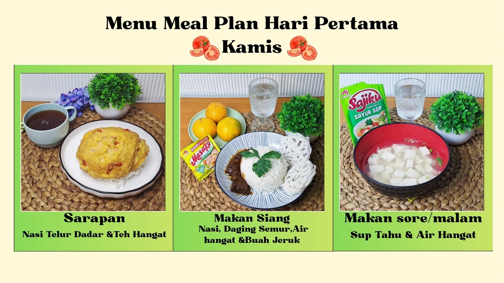 Menu Meal Plan Hari Pertama #MealPlanUmamichi