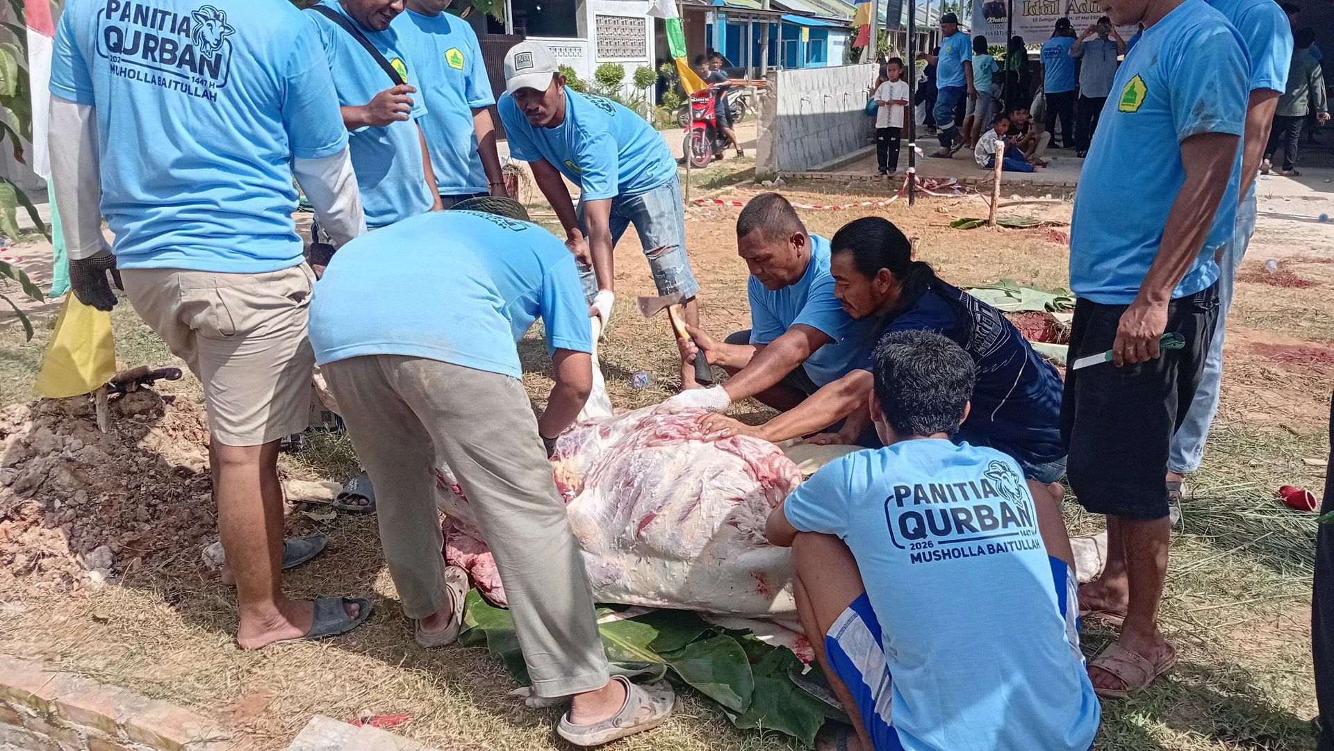 Proses Pemotongan Hewan Kurban di Mushola Baitullah