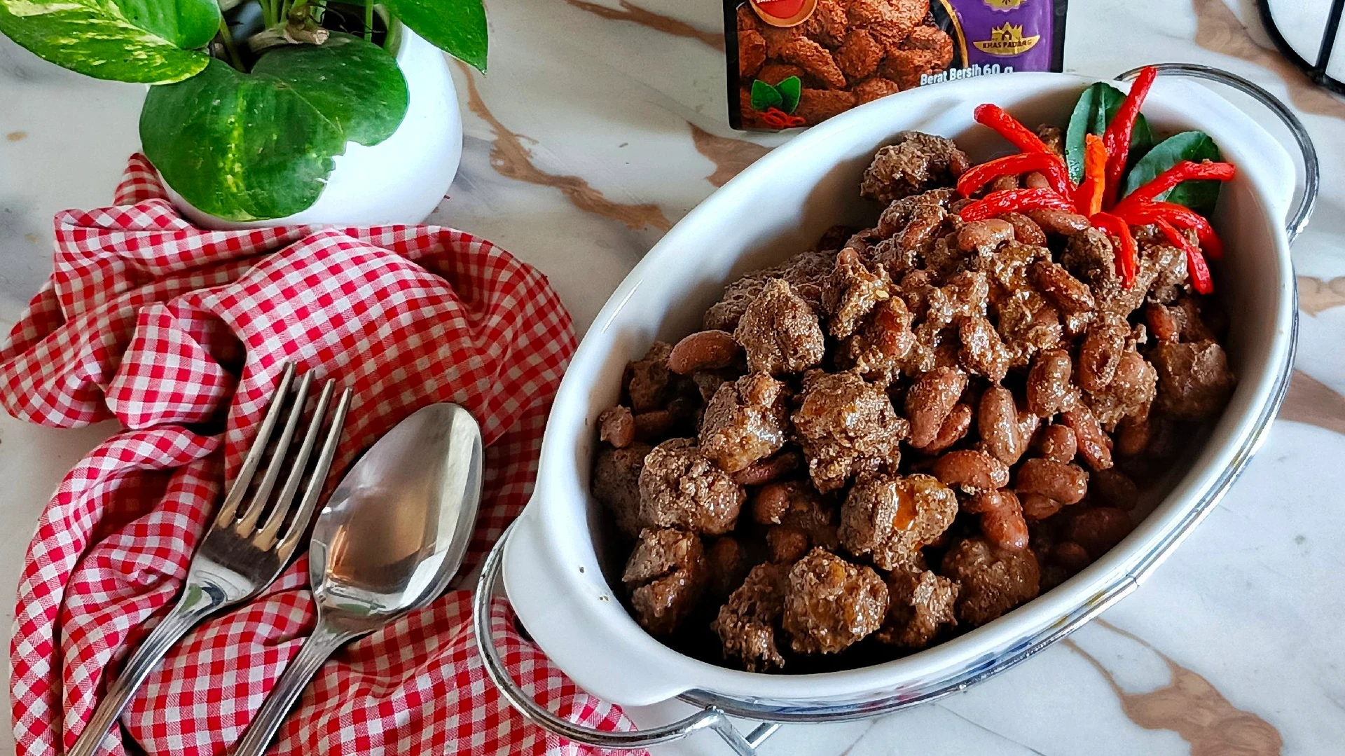 Rendang Kacang Merah Bola Daging Satset Ala Sajiku Bumbu Rendang