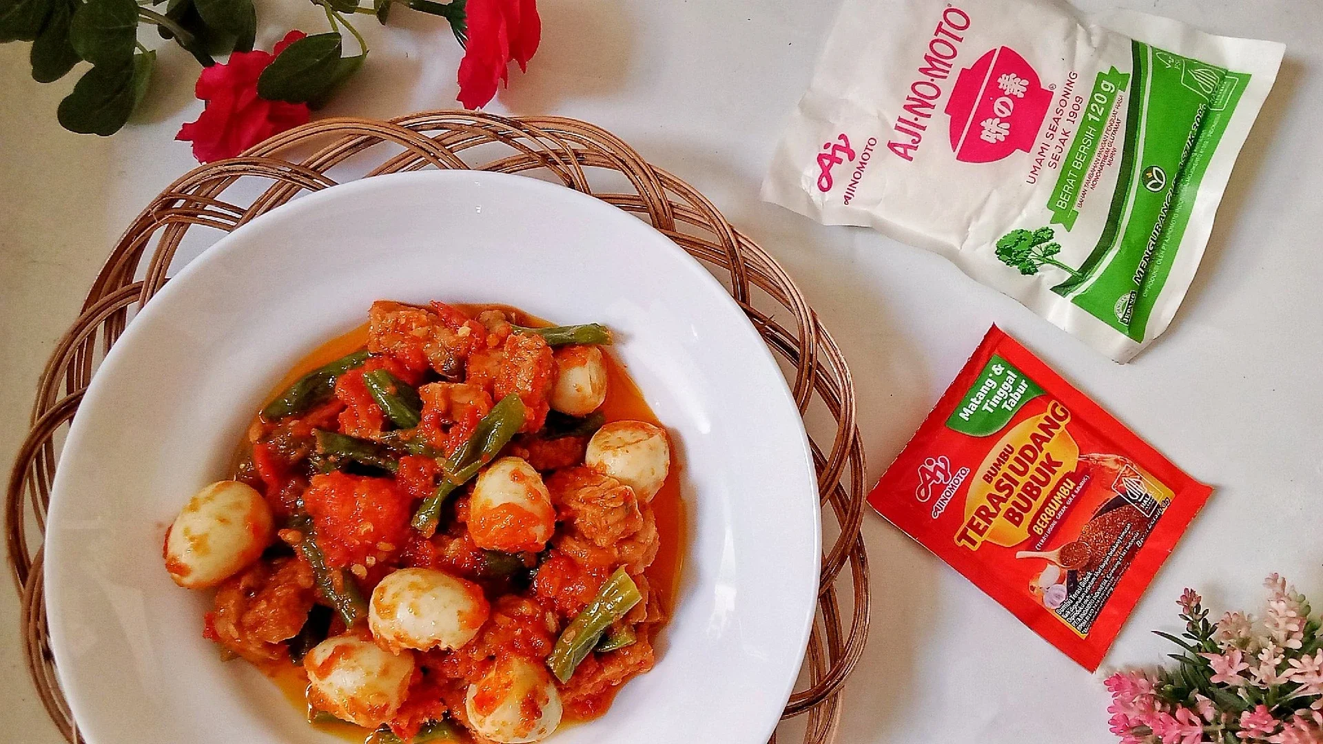 Balado telur puyuh tempe buncis Ala Ajinomoto 