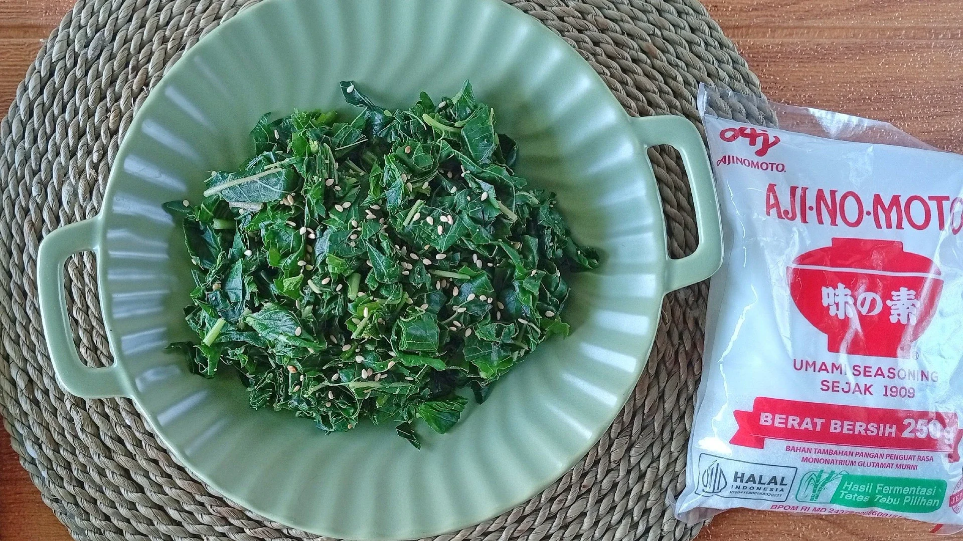 Banchan Bayam Wijen ala Ajinomoto