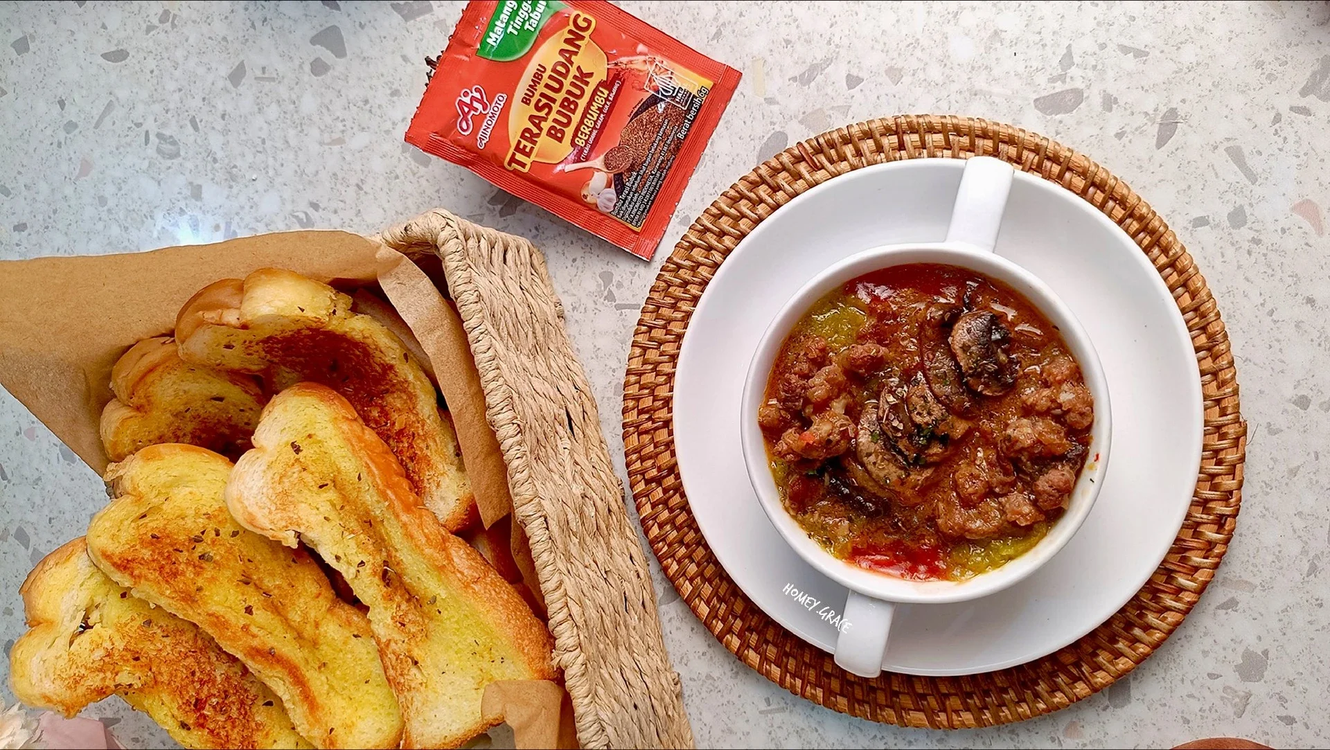 Beef & Mushroom Binagoongan with Garlic Toast