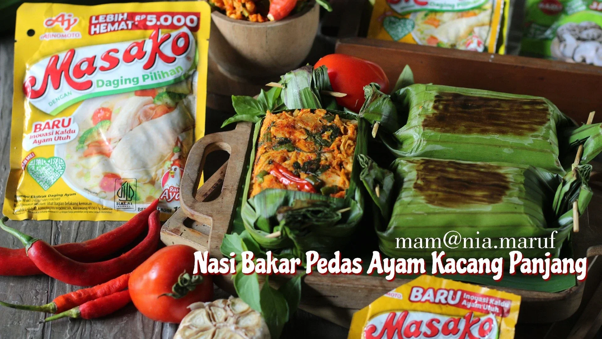 Nasi Bakar Pedas Ayam Kacang Panjang