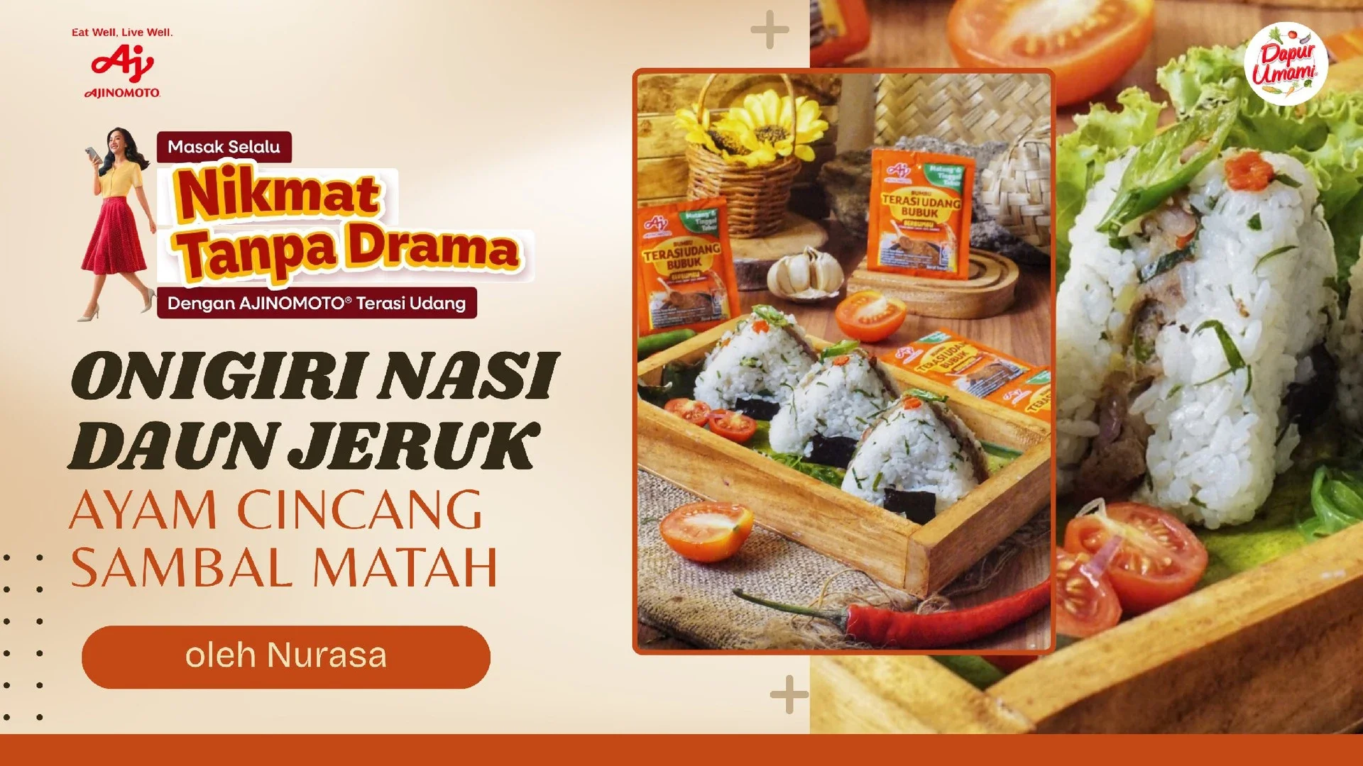 Onigiri Nasi Daun Jeruk Ayam Cincang Sambal Matah #NikmatTanpaDrama #AjinomotoTerasiUdang
