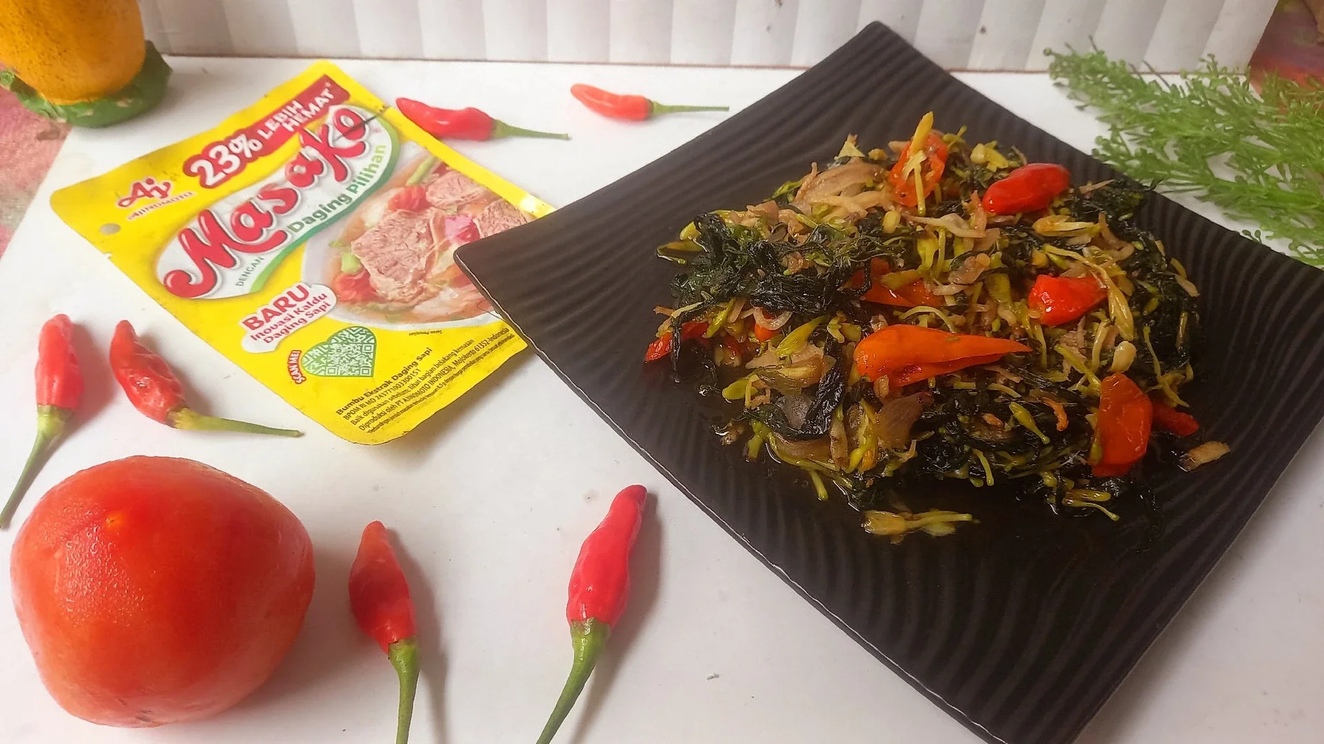 Oseng kembang kates daun singkong teri 