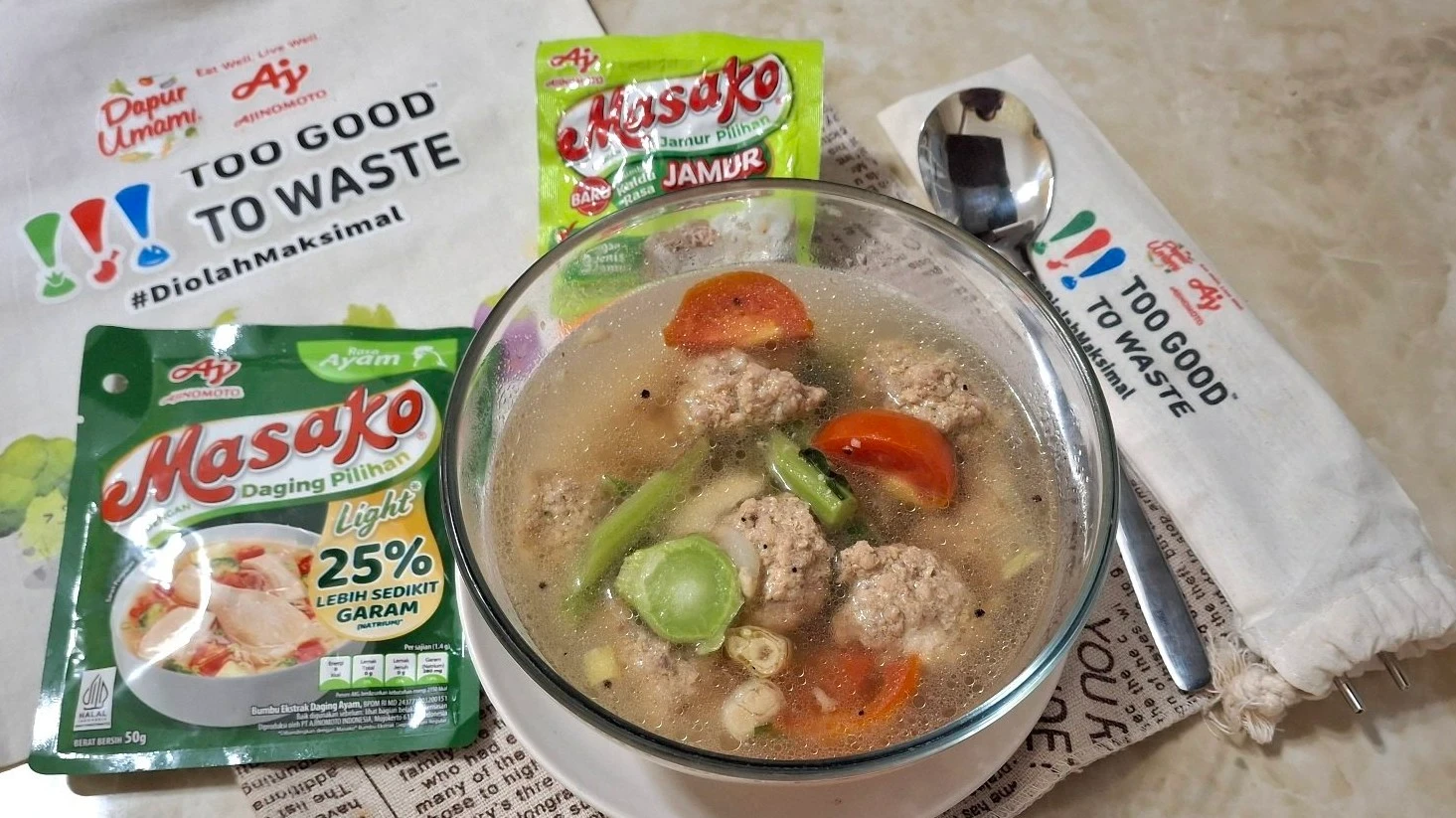 Sup Batang Brokoli Daging Cincang ala Masako