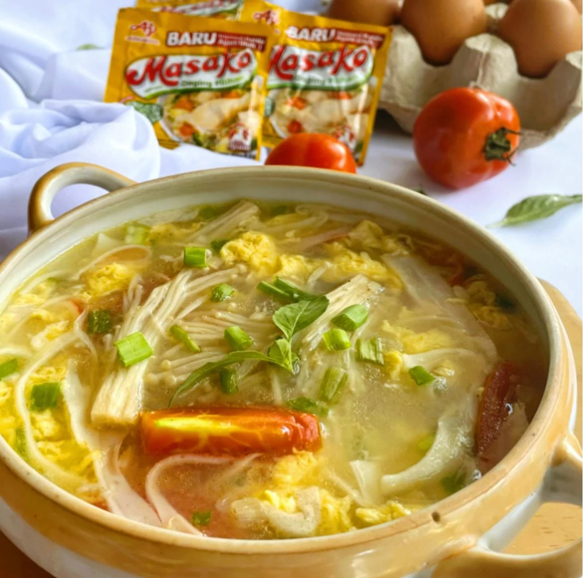 Sup Telur Enoki & Crab Stick