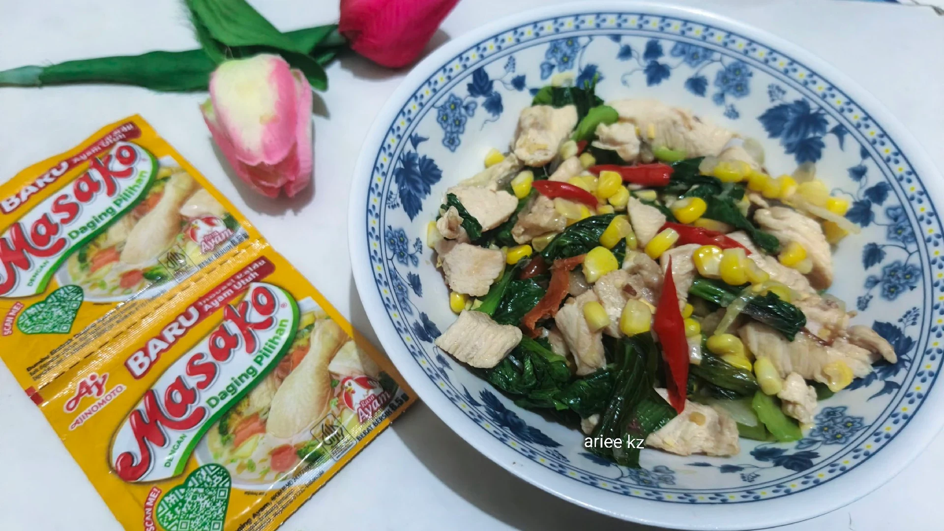 Tumis ayam pakcoy jagung manis