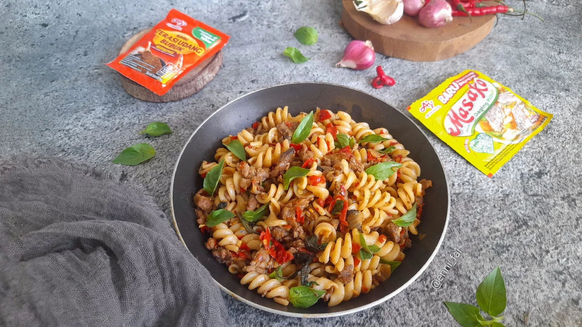 Tumis Fusilli Daging Cincang Terasi Udang #NikmatTanpaDrama