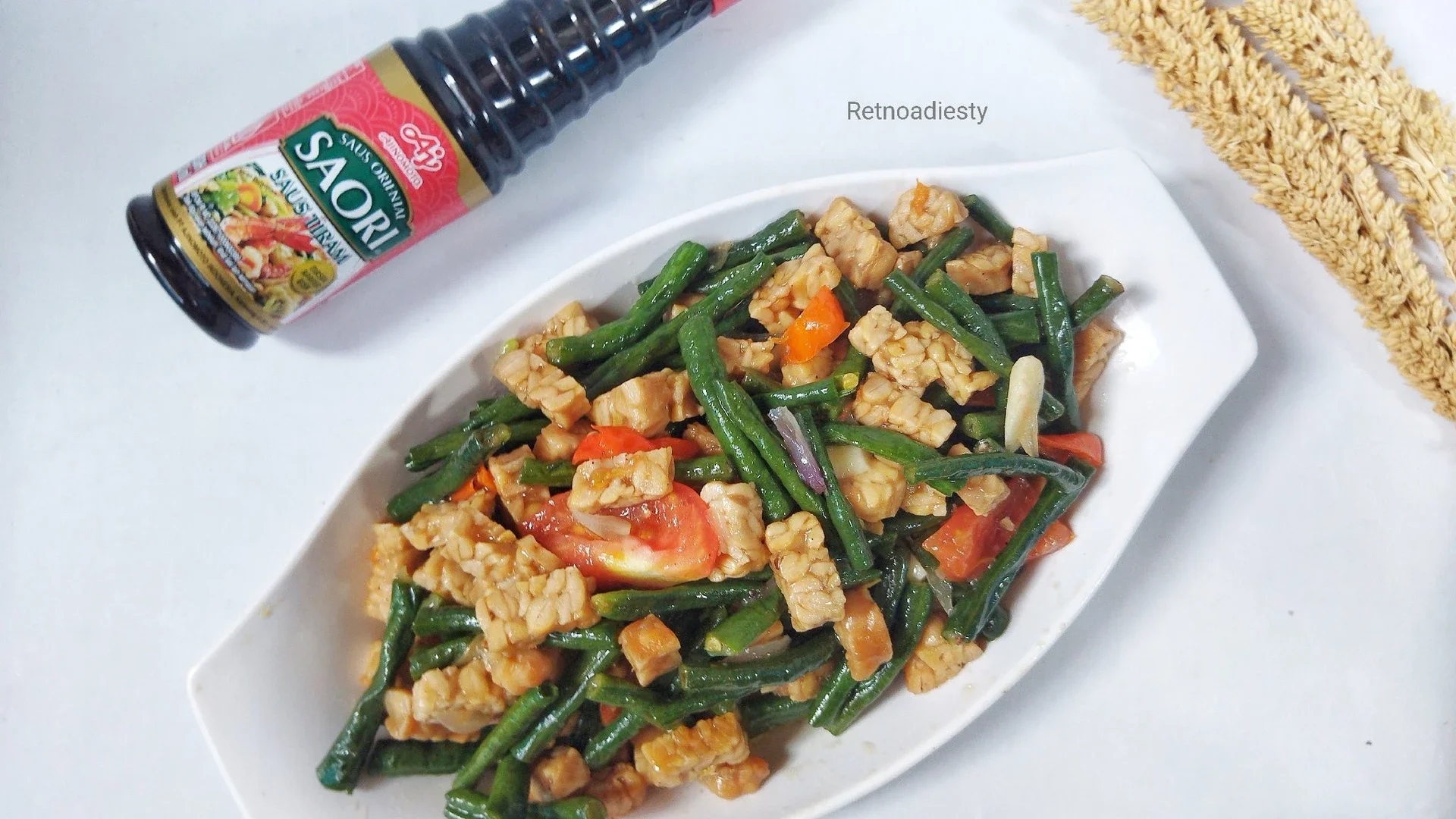 Tumis kacang panjang tempe saus tiram 
