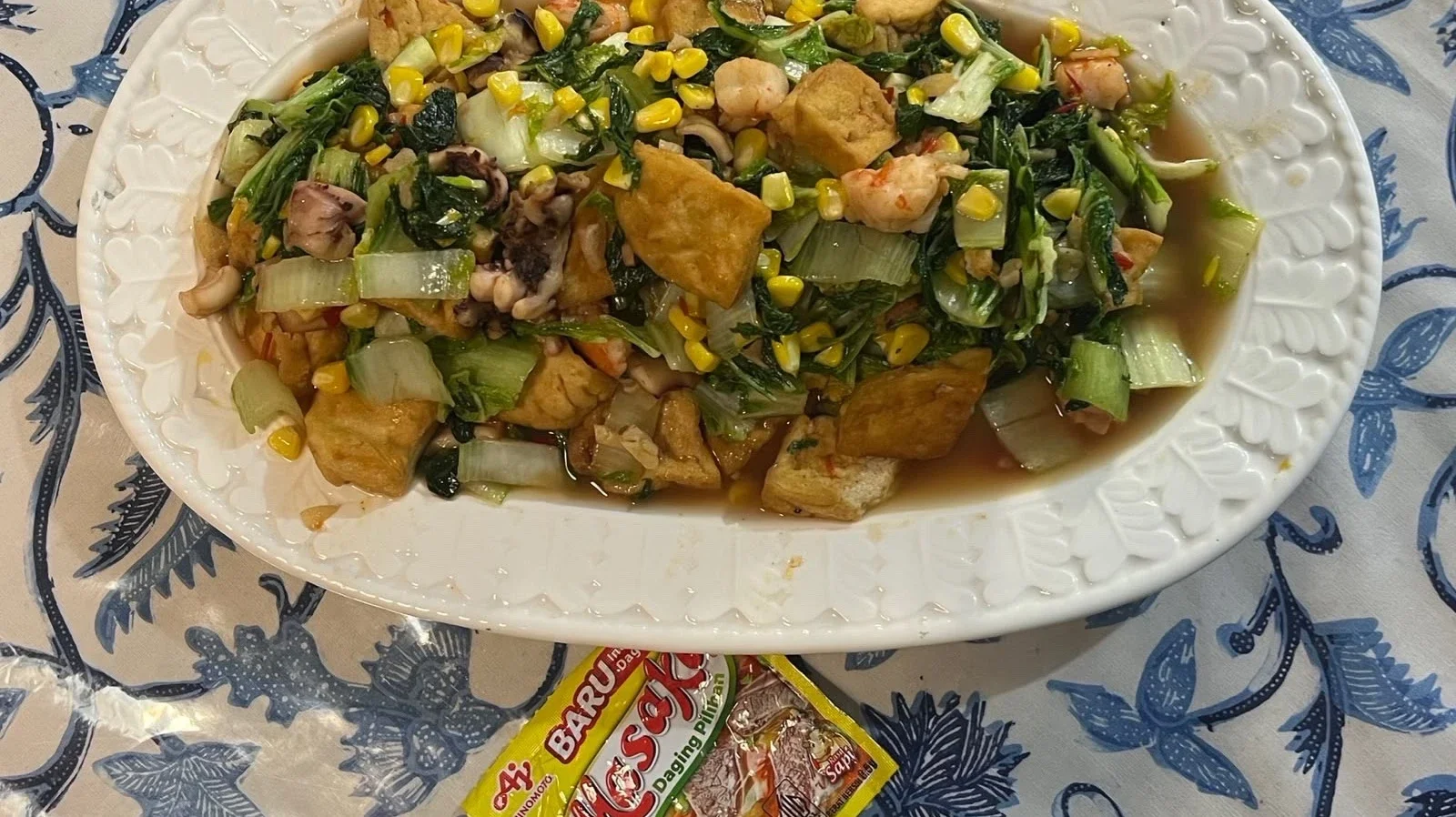Tumis sawi seafood ala masako