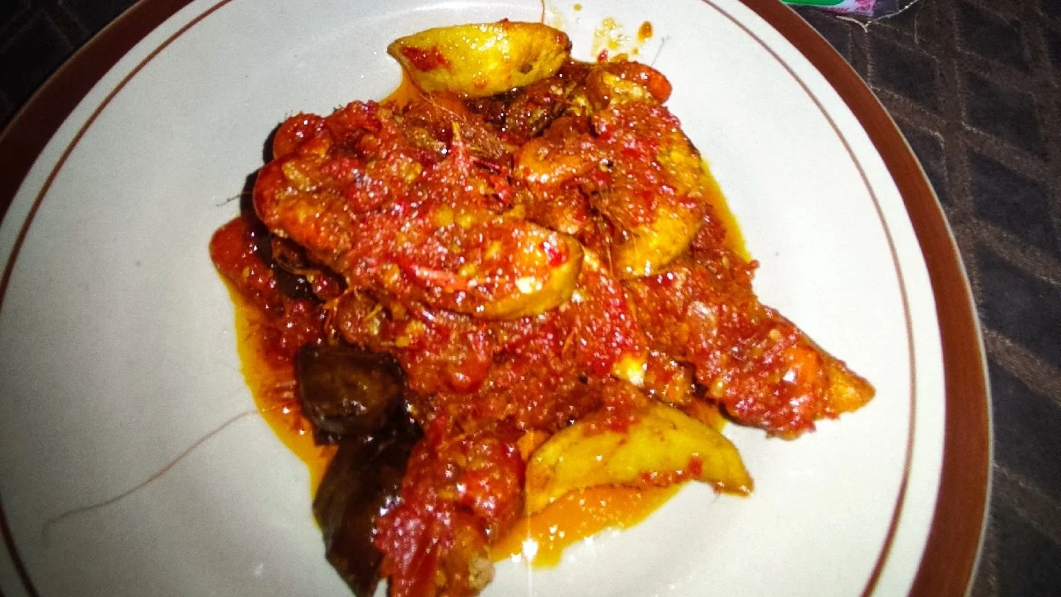 udang sungai balado kentang dan petai 